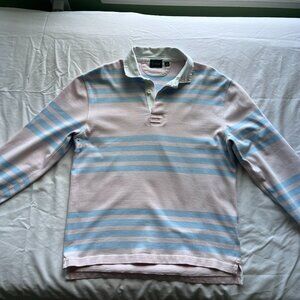JCrew modern used jersey cotton rugby sweater horizontal stripe pink blue size S